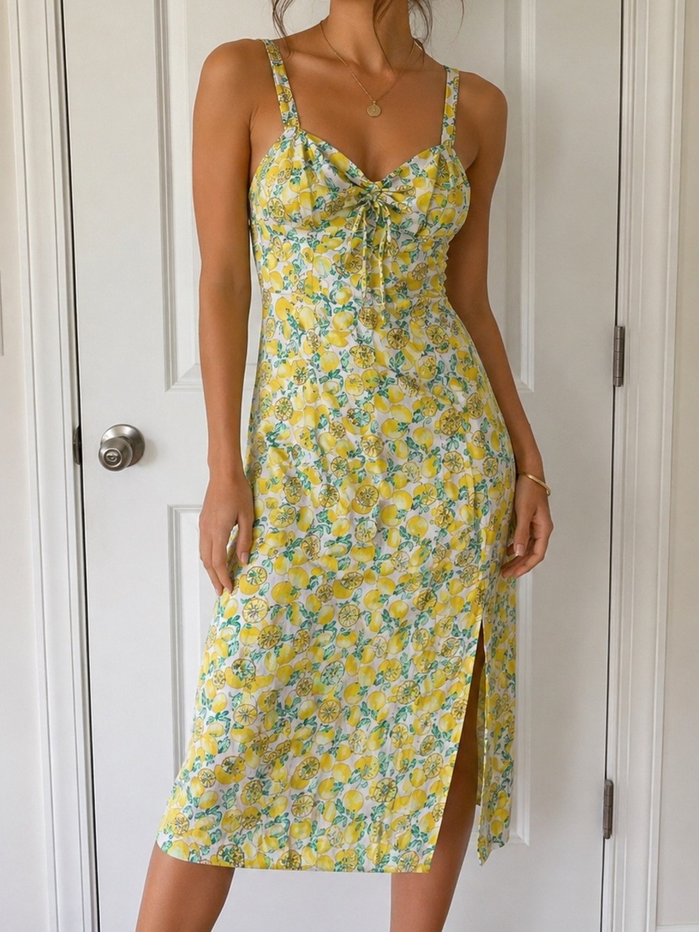 CODE x MODE XS Lemon Print Midi Dress Adjustable Straps